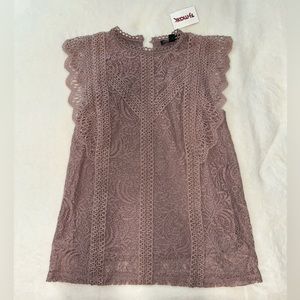 NWT Cable & Gauge TJ Maxx Small Extra Knit Lace Mauve Purple Blouse Top Lace XS